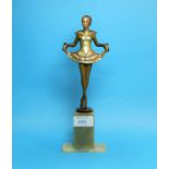 An Art Deco patinated bronze figure of a ballerina on onyx base, by Lorenzl, signed, overall