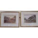 J W Milliken: pair of watercolours, rural village scenes with cottages, one signed, 6.5" x 9.5",