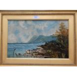 AD: Stormy coastal landscape, oil on canvas, initialled and dated 1906, 10" x 1", original gilt