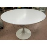 A 1960's circular 'tulip' table with white laminate top, on pedestal base, diameter 42"; a pair of