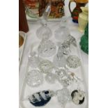 Five large Swarowski style glass animals and a selection of glassware