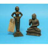 Two Indian bronze figures, standing and seated Buddha, heights 4.25" and 3.25"