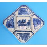 A Chinese blue and white hors d'ouvres set comprising 5 shaped dishes , diameter 10"