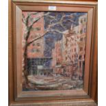 Josephine Manson: City street, oil on board, 17.5" x 13.", framed