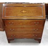 An Edwardian inlaid mahogany fall front bureau with 3 drawers under
