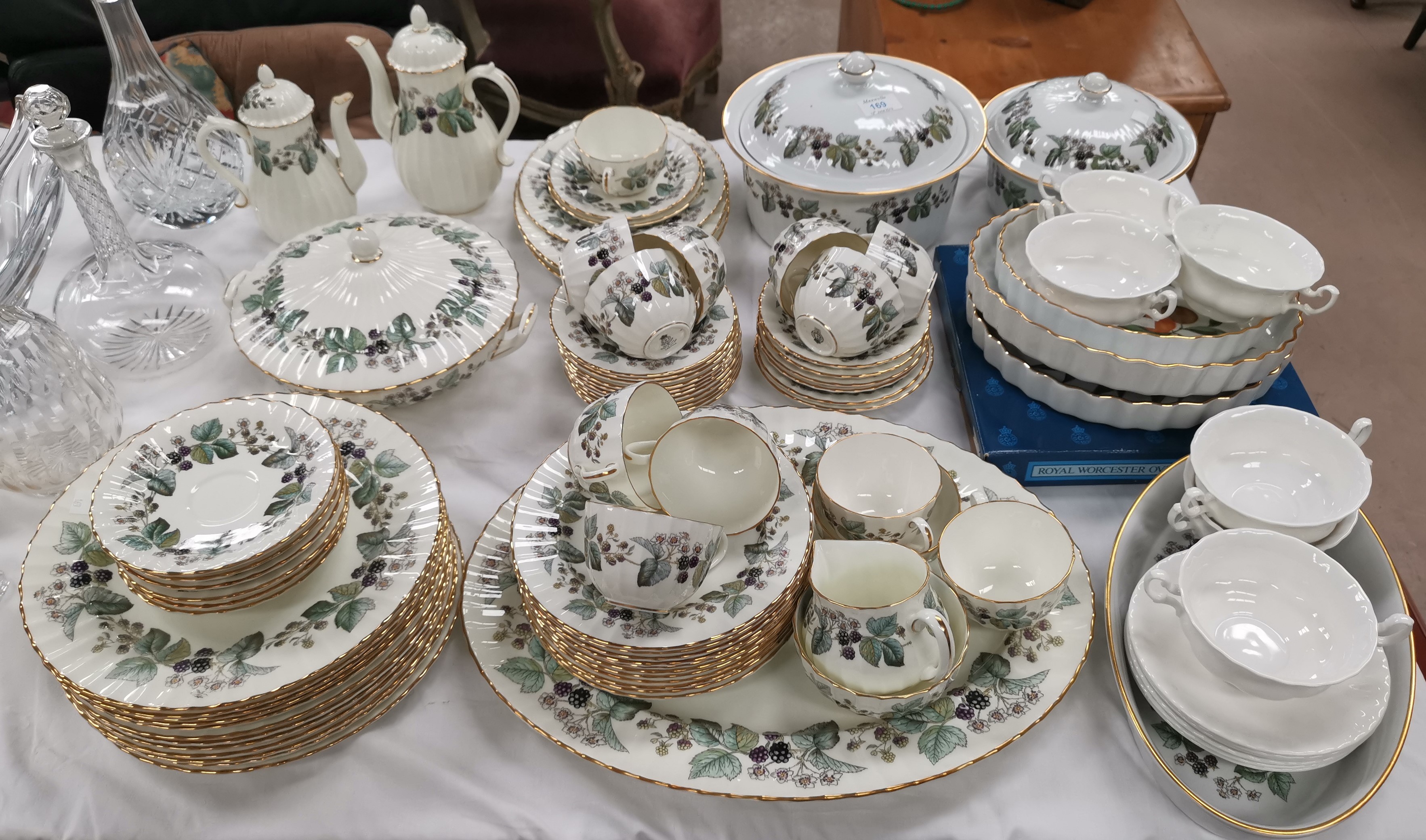 A Royal Worcester "Lavinia" part dinner and tea service, 75 pieces approx.; 3 Royal Worcester