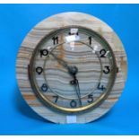 A mantel clock in Art Deco burrwood case, chrome bezel and feet, by E W Gardner, Preston, height 6";