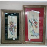 Two Middle Eastern paintings on ivory of couples, signed to the bottom left, in marquetry frames