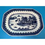 An 18th century canted rectangular Chinese porcelain plater decorated with pagodas etc length 11.5"