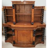 A Victorian burr walnut credenza in the style of Bullock with ebonised barley twist half turned side