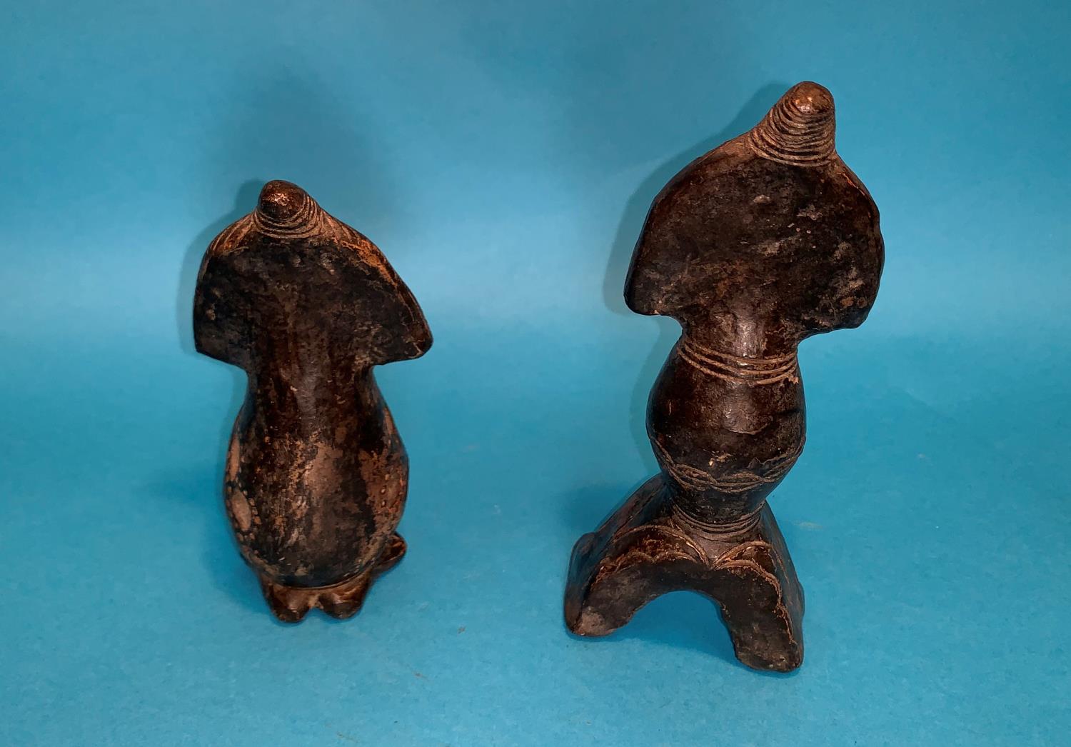 Two African Tribal pottery stylised figures, height 7" and 6" - Image 2 of 2