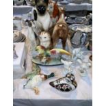Two reproduction Staffordshire dog, other ceramic animals