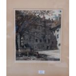 Luigi Kasimir: etching, courtyard in a German town, signed in the plate and dated 1910, 12" x 11"; a