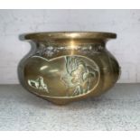 A Chinese brass incense burner, height 3.5", length 5.5"