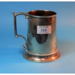 A silver tapering cylindrical 1 pint mug on circular foot, monogrammed, Birmingham 1969, 10 oz