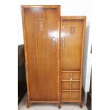 An Art Deco oak combination wardrobe with chrome handles