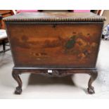 A mahogany chest on stand in the Georgian manner, the chest covered in studded leather and painted