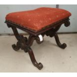 A 19th century mahogany 'X' framed stool on knurled supports