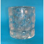 A Lalique cylindrical glass posy vase with moulded decoration, 7.5 cm