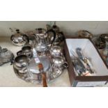 A 4 piece silver plated tea set; a Picquot 3 piece tea set; silver plate