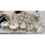 A Queen's bone china dinner and tea service "Virginia Strawberry", 45 pieces gold rimmed, 54
