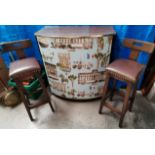 A vintage 1960's cocktail bar and 2 stools