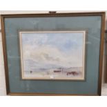 John Taunton: Beach scene with beached boat, watercolour, signed, framed and glazed