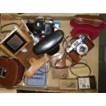 A selection of cameras and photographic equipment including Zeiss Ikon Contaflex