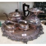 A silver plated Georgian style 4 piece tea set and tray