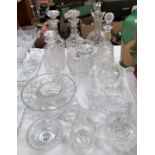 A selection of cut decanters and glassware