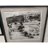 Jenny Webbe: landscape, charcoal, 53 cm x 56 cm, framed