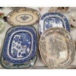 A large selection of 19th century and other blue & white meat plates