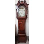 An early 19th century longcase clock, inlaid crossbanded oak case, the hood with swan neck