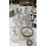 Seven Victorian and later cut glass decanters and glassware