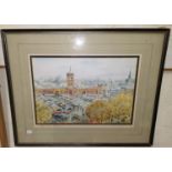 Owen Traynor: Ashton Market, watercolour, signed, 24 cm x 35 cm, framed