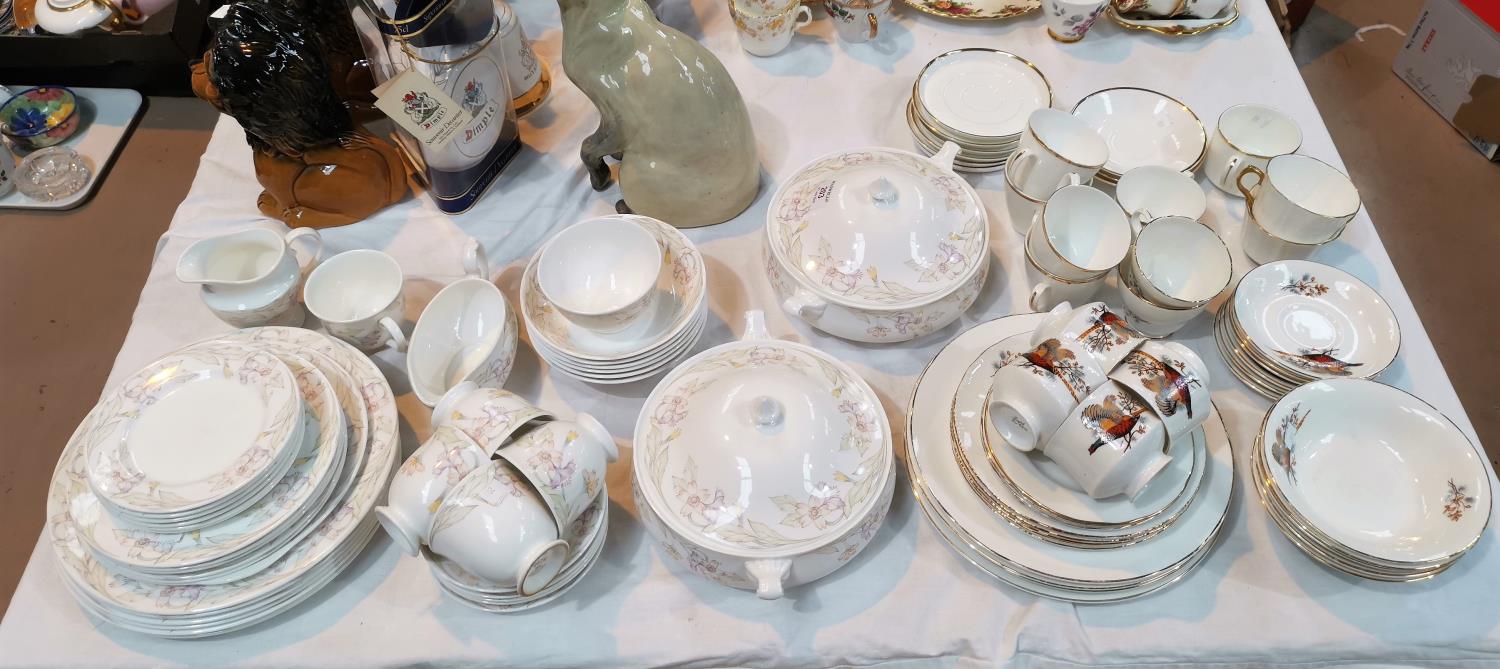 A Mayfair "Ascot" part dinner and tea service, 38 pieces approx; a bone china part dinner and tea