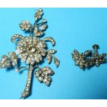 A French floral spray brooch set silver and paste; 2 pairs of similar earrings