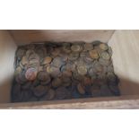 A large selection of pre-decimal half pennies; a stained wood box