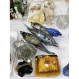 Four Murano fish; 2 similar baskets; 2 1930's wall pocket vases; Royal commemorative ware; etc.