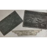 2 bronze plaques 'The English Electric Company Ltd ...'; a similar plaque 'John Fowler & Co ..'