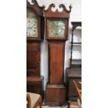 An 18th century crossbanded oak longcase clock, with swan neck pediment and reeded columns to the