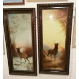 A pair of highland stag framed points; a Victorian black silk parasol