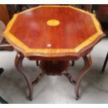 An Edwardian Sheraton style octagonal occasional table, mahogany with satinwood crossbanding and