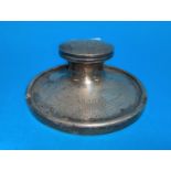 A silver capstan inkwell with engraved initials and presentation inscription from the RSPCA,