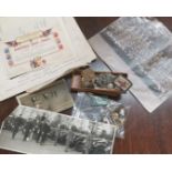 A selection of German badges, a quantity of coins and buttons, a military photograph etc