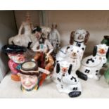 A Staffordshire group "French" (neck repaired); a Capodimonte tramp; a Shorter toby jug; etc.