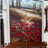 E Jones, Landscape with poppies, oil on canvas, 40" x 30", framed