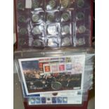 Coin sets 1970-1983, 1984-90; silver £20 Churchill coin; Beatrix Potter 50p coins; etc.