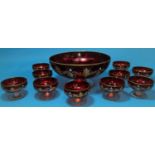 A Murano style 11-piece ruby glass fruit set etc