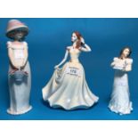 A Royal Doulton figure "Christmas Parcels" HN 3493; a Coalport figure "Jean"; a Lladro figure: girls